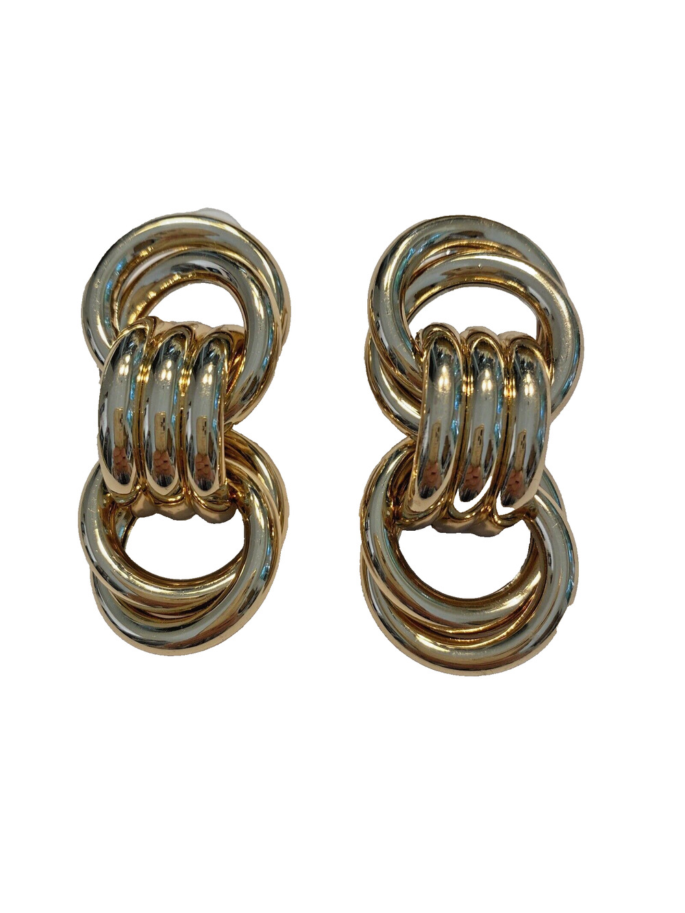 Vintage 1980’s Pierced Earrings Statement Runway Gold Chunky Tubular Chains